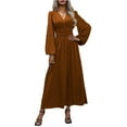 thumbnail image 1 of Tianiyouqing Long Sleeve Bridesmaid Dresses with Slit Long Pleated V Neck Formal Evening Gown for Women Brown XXL, 1 of 6