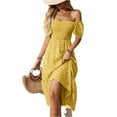 thumbnail image 1 of Tianiyouqing Maxi Dress Women Backless Floral Ruffle Smocked Flowing Swing Dresses Square Neck Tiered Flutter Sleeve Boho Midi Sundress Yellow XL, 1 of 6
