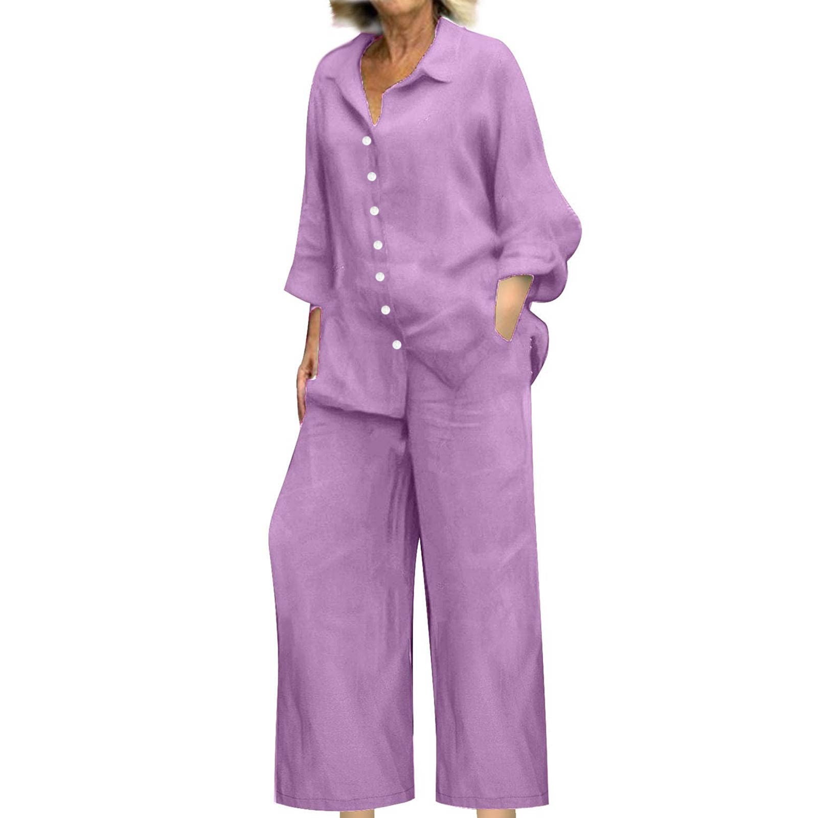 Tianiyouqing Oversized Two Piece Linen Sets For Women Loungewear Lapel tianiyouqing-oversized-two-piece-linen-sets-for-women-loungewear-lapel