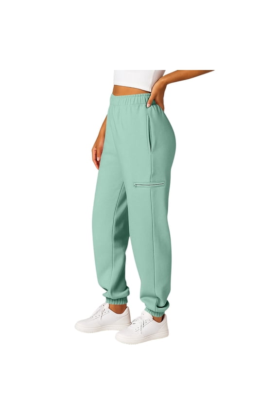 Pants with Pockets for Women Elastic Bottom High Waisted Fleece Lined Gym Running Sweatpants Wide Leg Elastic Waisted Cotton Workout Pants Mint Green XS
