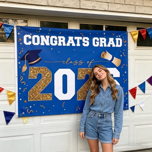 Tianiyouqing Personalized Graduation Backdrop Class of 2026 Banner, Grad Tapestry Party Sign Decor, Custom Banner Event Backdrop, Graduation 2026 Party Backdrop for College Grad Celebration Blue