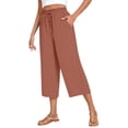 thumbnail image 1 of Tianiyouqing Plus Size Linen Capri Pants for Women High Waist Drawstring Wide Leg Lightweight Cropped Pants Elastic Comfy Work Gauze Pants with Pockets Vermilion M, 1 of 9