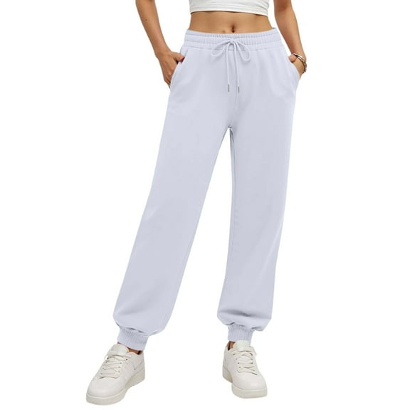 Tianiyouqing Plus Size Sweat Pants for Women Cargo Drawstring Fleece Lined Stretchy Waist Y2k Jogging Pants Summer High Waisted Cinch Bottom Casual Long Trousers White M