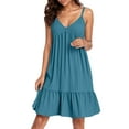 thumbnail image 1 of Tianiyouqing Ruffle Sundresses for Women Short Knee Length Sleeveless Spaghetti Strap Backless Birthday Sundress V Neck Ruffle Tiered Layered Adjustable Maternity Mini Dresses Blue M, 1 of 7