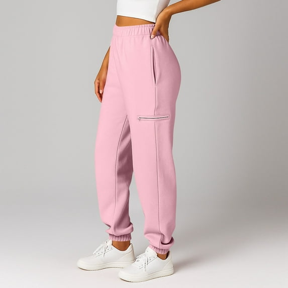 Tianiyouqing Stretch Gym Pants for Women Fleece Lined Wide Leg High Waisted Going Out Athletic Sweatpants Cinch Bottom Elastic Waisted Winter Running Pants with Pockets Pink 2XL
