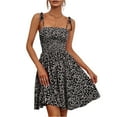 thumbnail image 1 of Tianiyouqing Summer Bohemian Dress for Women Knee Length Sleeveless Adjustable Beach Midi Dresses Smocked Floral Spaghetti Strap Mid-Length Swing Dresses Black M, 1 of 6