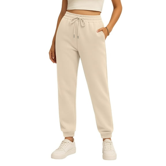 Tianiyouqing Sweat Pants Women High Waisted Fleece Lined Stretchy Waist Cargo Baggy Trousers Winter Elastic Bottom Drawstring Palazzo Joggers Pants Khaki XXL