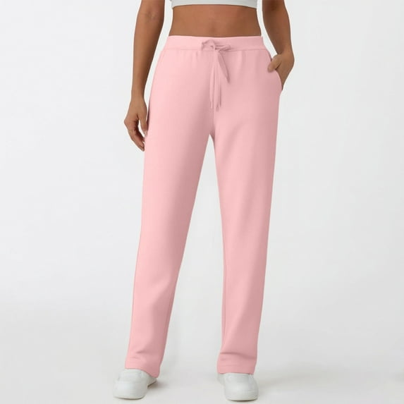 Tianiyouqing Sweatpants Women Fleece Lined Drawstring Summer Cargo Athletic Pants Straight Leg Elastic Waist High Waisted Workout Joggers Sweatpants Pink S