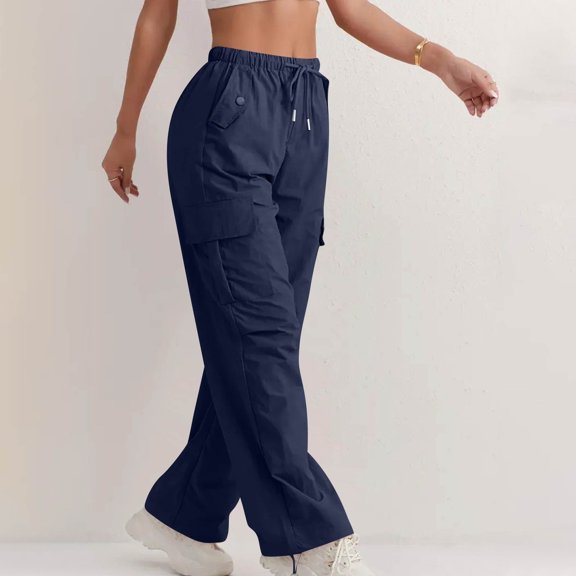 Tianiyouqing Waterproof Women's Cargo Pants for Hiking Windproof Quick-Dry Outdoor Work Pants with Drawstring Adjustable Waist & 4 Pockets Navy S