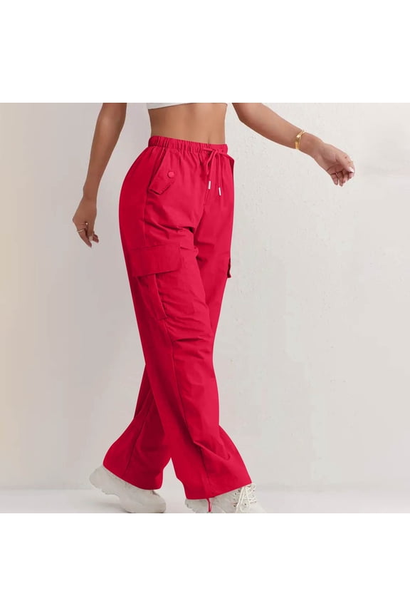 Waterproof Women's Cargo Pants for Hiking Windproof Quick-Dry Outdoor Work Pants with Drawstring Adjustable Waist & 4 Pockets Red M
