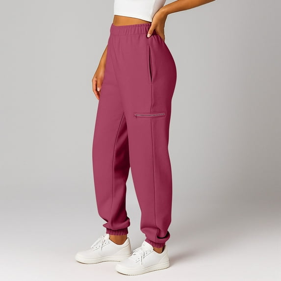 Tianiyouqing Wide Leg Sweatpants for Women Fleece Lined Elastic Waisted Elastic Bottom Maternity Jogging Sweatpants High Waisted Trendy Walking Pants with Pockets Wine 2XL