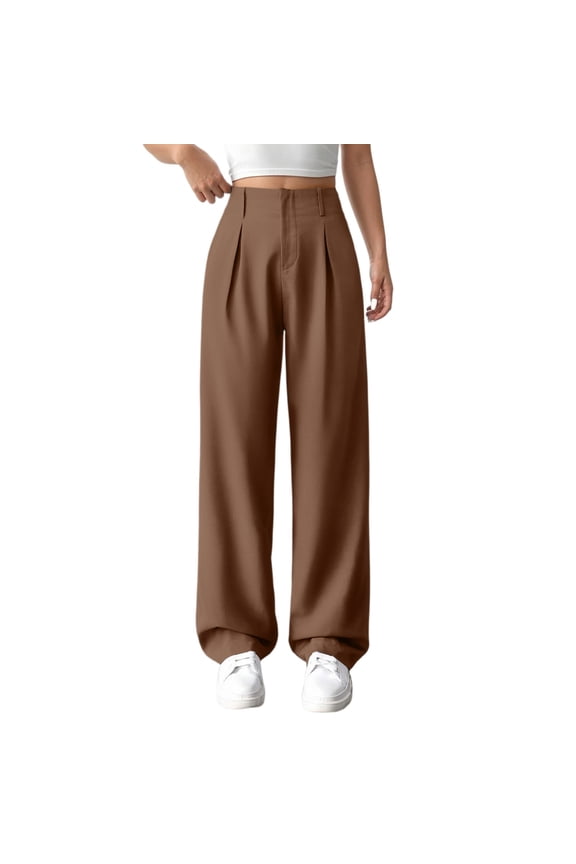 Women Beach Pants Work Jogger Twill Wide Leg Lounge Dress Trousers High Waisted Elastic Waist Blazers Dressy Slacks Camel S