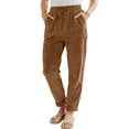 thumbnail image 1 of Tianiyouqing Women Corduroy Pants Casual Fall Pants Drawstring High Waisted Straight Leg Pants for Women Stretchy Work Trousers with Pockets Camel L, 1 of 6