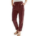 thumbnail image 1 of Tianiyouqing Corduroy Pants For Women Casual Drawstring Elastic High Waist Straight Leg Pants Loose Comfy Trousers With Pockets Wine XXL, 1 of 6