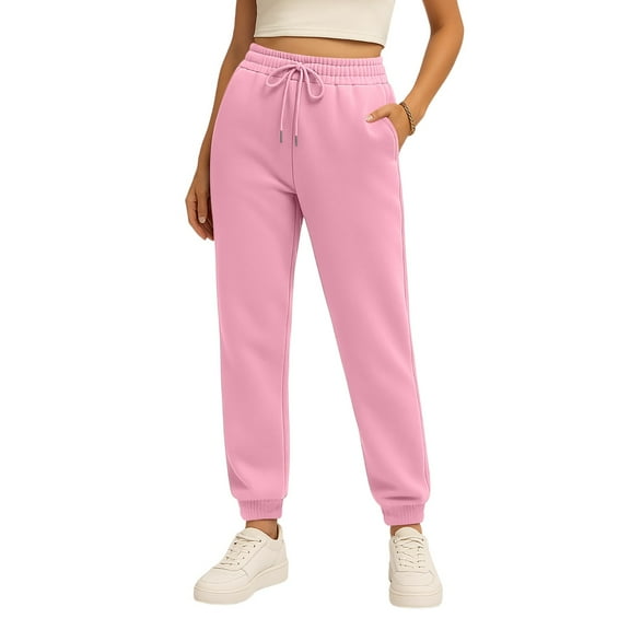 Tianiyouqing Women Drawstring Joggers Sweatpants Cinch Bottom High Waisted Fleece Lined Thick Baggy Trousers Winter Elastic Waist Gym Jogging Sweatpants Pink XXL