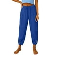 thumbnail image 1 of Tianiyouqing Women Slacks Capri Pants Linen Drawstring High Waisted Elastic Waist 2025 Parachute Pants Breathable Wide Leg Petite Length Soft Harem Pants Royal BlueXL, 1 of 6