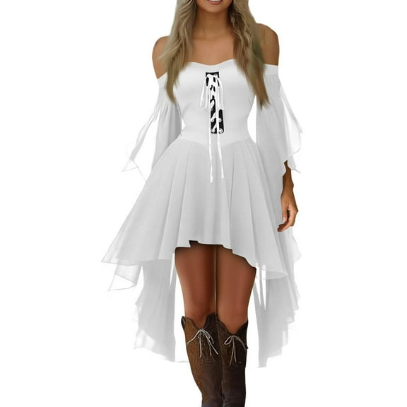 Tianiyouqing Women Witch Dress Renaissance Medieval Vampire Clothes Halloween Cosplay Butterfly Sleeve Mesh Gothic Dress White XXL