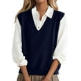 thumbnail image 1 of Tianiyouqing 100% Merino Wool Sweater Vest for Women V Neck Sleeveless Basic Pullover Sweater Navy L, 1 of 4