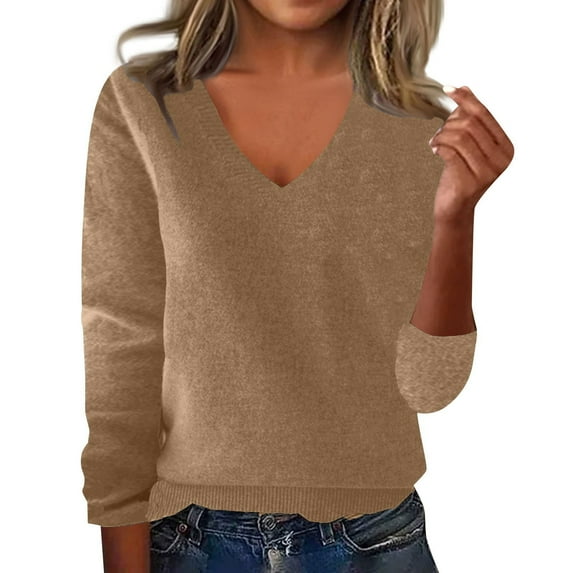 Tianiyouqing Women's 100% Pure Merino Wool Long Sleeve V-Neck Sweater - Soft, Warm, and Stylish Winter Knit Pullover Khaki XXL