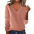 thumbnail image 1 of Tianiyouqing Women's 100% Pure Merino Wool Long Sleeve V-Neck Sweater - Soft, Warm, and Stylish Winter Knit Pullover Pink XL, 1 of 4