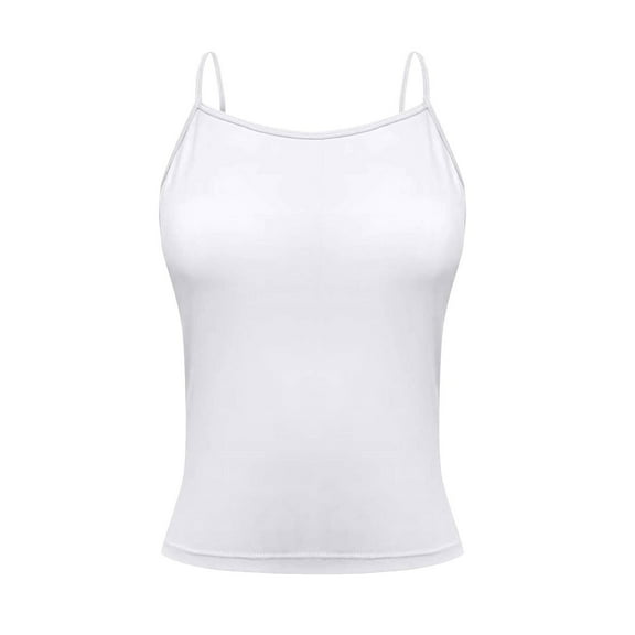 Tianiyouqing Women's Basic Tank Tops Y2k Cami Tops Running Crop Shirts Sleeveless Adjustable Spaghetti Strap Square Neck Double Lined Layered Racerback White L