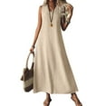 thumbnail image 1 of Tianiyouqing Women's Cotton Linen Dresses Zip Up Flowy Smocked Business Tshirt Dresses Sleeveless V Neck Pleated Maternity Tank Dresses Beige L, 1 of 9