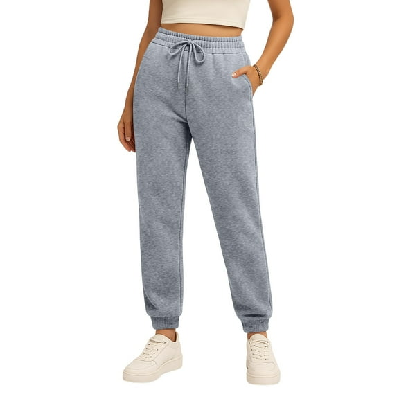 Tianiyouqing Women's Drawstring Baggy Sweatpants High Waisted Fleece Lined Stretchy Waist 2025 Long Pants Winter Cinch Bottom Trendy Jogging Trousers Gray S