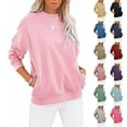 thumbnail image 1 of Tianiyouqing Women's Loose Fit Sweatshirt Long Sleeve Crewneck Cotton Boxy Fall Workout Pullover Tops with Pockets Pink S, 1 of 6
