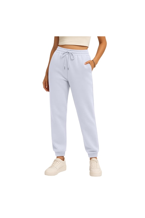 Womens Womens Fleece Lined Pull on Sweatpants Elastic Waist Elastic Bottom High Waisted Cargo Joggers Trousers Fall Drawstring Y2k Jogging Pants White M