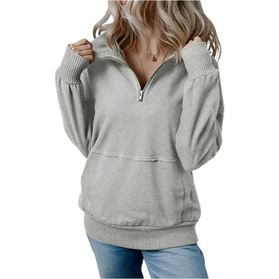 Tianiyouqing Women's Quarter Zip Oversized Sweatshirts Fleece Quarter Zipper Pullover Hoodies 2025 Mock Neck Fall Workout Jacket Gray M