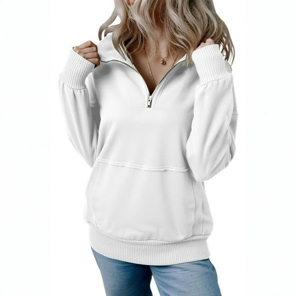 Tianiyouqing Women's Quarter Zip Oversized Sweatshirts Fleece Quarter Zipper Pullover Hoodies 2025 Mock Neck Fall Workout Jacket White M