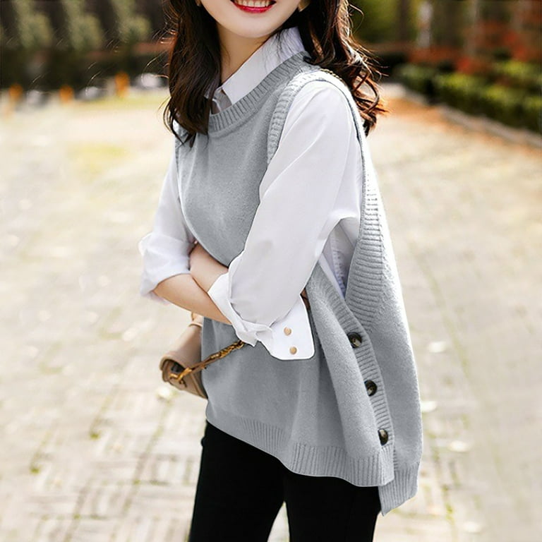 Tianiyouqing Women's Round Neck Sleeveless Pullover Ribbed Knit