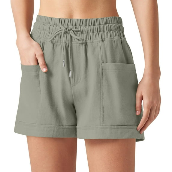 Tianiyouqing Women’s Shorts Linen 7" Inseam Drawstring Mid-Rise Mid-Length Stretchy Shorts Y2k Tall Biking Bermuda Shorts with Pockets White M