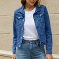 thumbnail image 1 of Tianiyouqing Women's Stretch Denim Jacket Basic Solid Button Down Jean Coat Relaxed Fitted Long Sleeves Shacket Outerwear with Pockets Dark Blue XL, 1 of 7