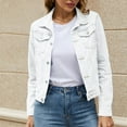 thumbnail image 1 of Tianiyouqing Women's Stretch Denim Jacket Basic Solid Button Down Jean Coat Relaxed Fitted Long Sleeves Shacket Outerwear with Pockets White L, 1 of 7