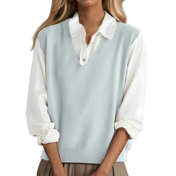 Tianiyouqing Womens 100% Merino Wool Sweater Vest 2025 Fashion Sleeveless V Neck Business Casual Tank Knit Pullover Tops Spring Trendy Gray M