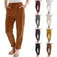 thumbnail image 1 of Tianiyouqing Womens Elastic Waist Straight Leg Drawstring Corduroy Pants with Pockets Ginger M, 1 of 7