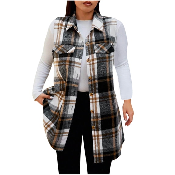 Tianiyouqing Womens Fall Flannel Plaid Vest Button Down Sleeveless Shirt Jacket With Pockets Multicolor S