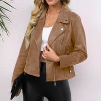 Tianiyouqing Womens Faux Suede Jacket 2024 Fall Winter Clothes Casual Zipper Cropped Coat Bomber Biker Moto Jackets Outwear Brown S