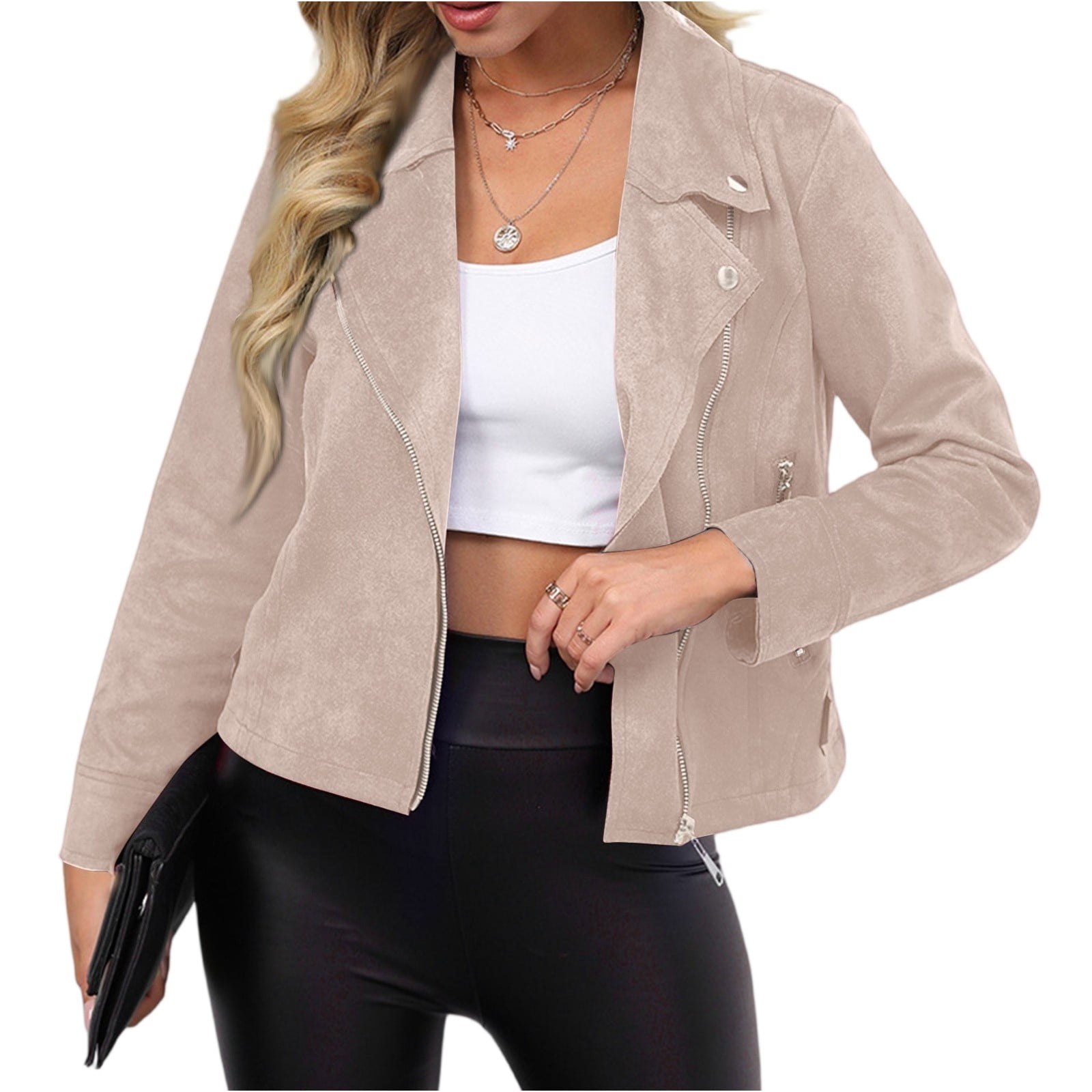 Tianiyouqing Womens Faux Suede Jacket Fall Winter Fashion Casual Oversized Faux Leather Blazer Jacket Trench Coat Complexion XXL
