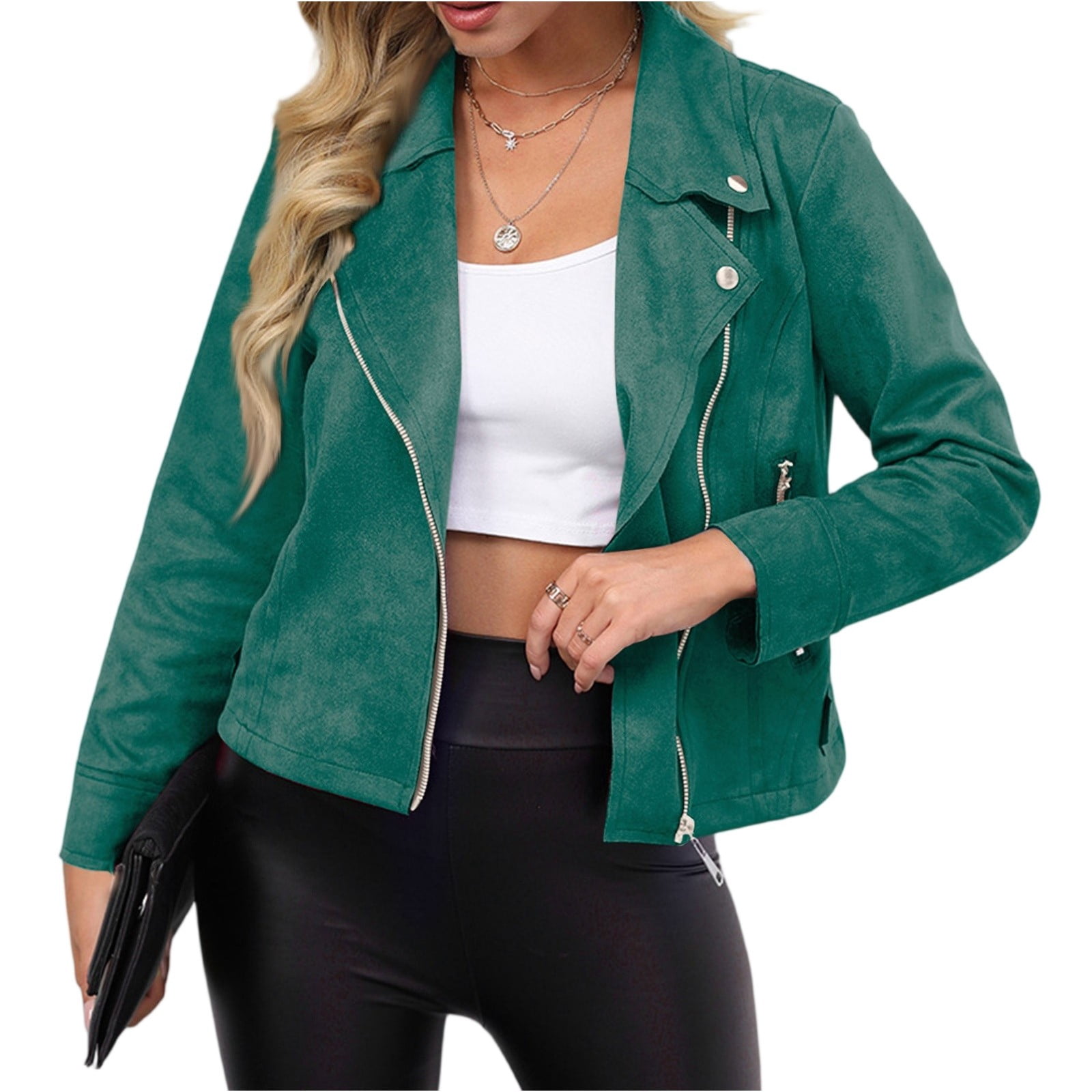 Tianiyouqing Womens Faux Suede Jacket Fall Winter Fashion Casual Oversized Faux Leather Blazer Jacket Trench Coat Dark Green S