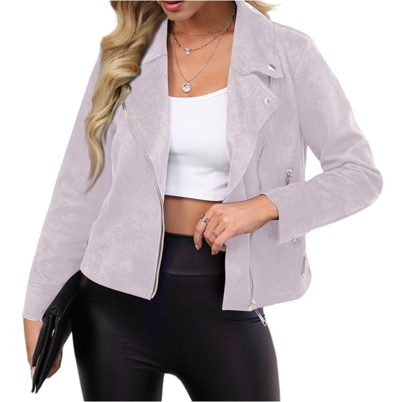 Tianiyouqing Womens Faux Suede Jacket Fall Winter Fashion Casual Oversized Faux Leather Blazer Jacket Trench Coat Light Gray M