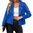 thumbnail image 1 of Tianiyouqing Womens Faux Suede Jacket Fall Winter Fashion Casual Oversized Faux Leather Blazer Jacket Trench Coat Royal Blue S, 1 of 7