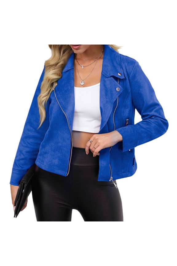 Womens Faux Suede Jacket Fall Winter Fashion Casual Oversized Faux Leather Blazer Jacket Trench Coat Royal Blue S