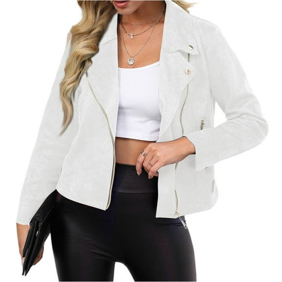 Tianiyouqing Womens Faux Suede Jacket Fall Winter Fashion Casual Oversized Faux Leather Blazer Jacket Trench Coat White XL