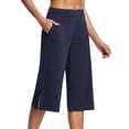 thumbnail image 1 of Tianiyouqing Womens Gaucho Pants Capris Elastic Waist Knee Length High Waisted Office Cropped Pants Wide Leg Side Split Business Short Crop Trousers with Pockets Navy L, 1 of 8