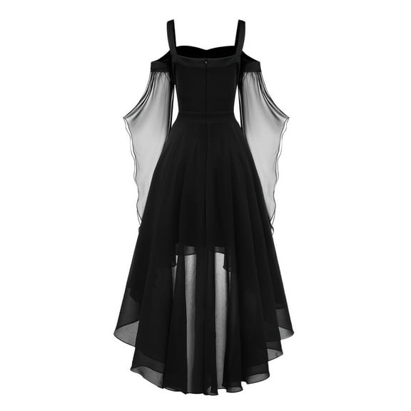 Tianiyouqing Womens Gothic Dress Cold Shoulder Chiffon Butterfly Sleeve Dress Halloween Clothes Medieval Steampunk Witch Dress Black M