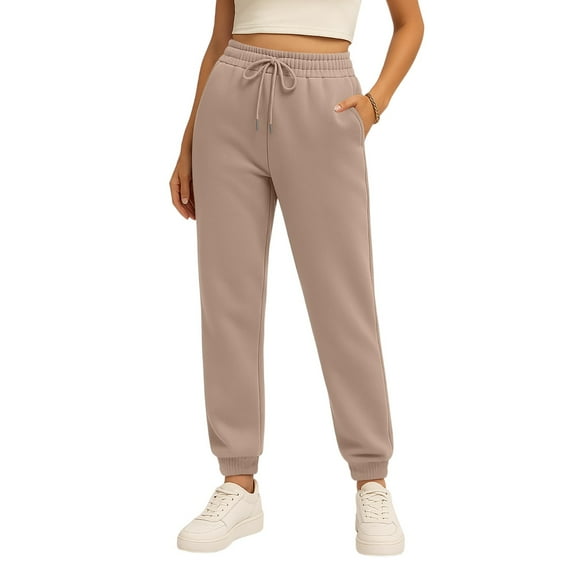 Tianiyouqing Womens Long Sweat Pants Drawstring Elastic Bottom Elastic Waist Y2k Joggers Pants Winter High Waisted Fleece Lined Yoga Jogging Sweatpants Camel M