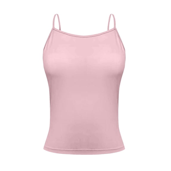 Tianiyouqing Womens Racerback Cropped Tops Basic Y2k Undershirts Thin Cami Tops Double Lined Layered Square Neck Adjustable Spaghetti Strap Sleeveless Pink XS