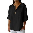 thumbnail image 1 of Tianiyouqing Womens Shirts 3/4 Sleeve Cotton Linen Gauze Tops Casual Button V Neck Blouses Loose Fit with Pocket Black L, 1 of 6